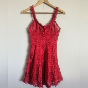 Vintage Red Cinema Etoile Lace Baby Doll Night Gown Dress Medium M